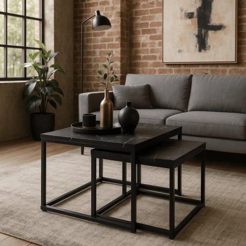 Zestaw Stolików JUNO Czarny Marmur