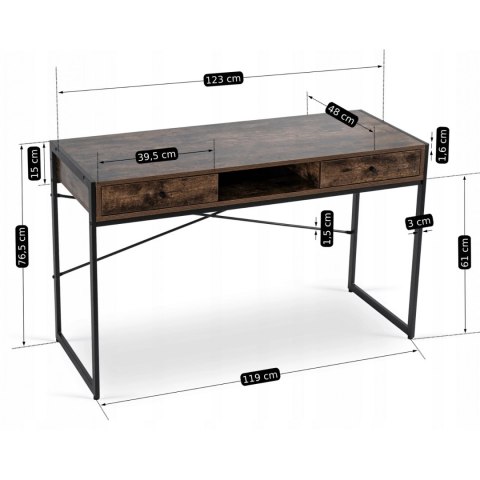 Biurko do Pracy w Domu Czarny Stelaż STEP 123 cm Brązowe/Czarne Nowoczesne
