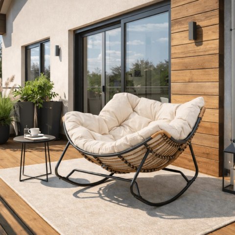 Fotel Bujany Ogrodowy ELTON na Płozach Beżowy Nowoczesny