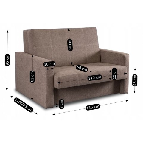 Fotel do Spania MILAN 2 Amerykanka Rozkładany Dwuosobowy Beżowy Nowoczesny
