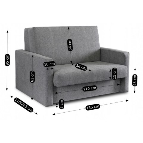 Fotel do Spania MILAN 2 Amerykanka Rozkładany Dwuosobowy Szary Nowoczesny