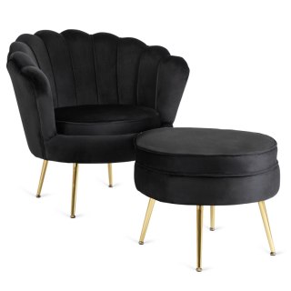 Fotel GRAND z Podnóżkiem Czarny Welurowy