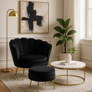 Fotel GRAND z Podnóżkiem Czarny Welurowy