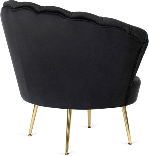 Fotel Wypoczynkowy GRAND z Podnóżkiem Muszelka Czarny Welurowy Glamour