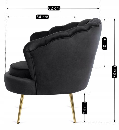 Fotel Wypoczynkowy GRAND z Podnóżkiem Muszelka Czarny Welurowy Glamour