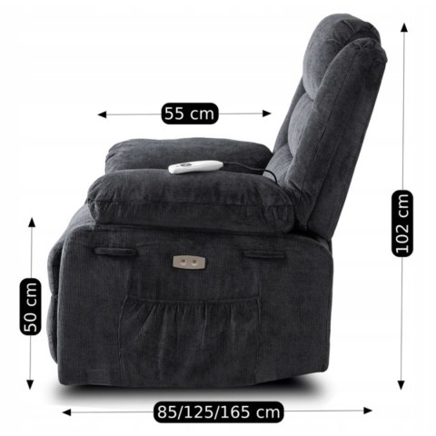 Fotel Masujący Elektrycznie Rozkładany JASPER Ciemnoszary