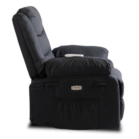 Fotel Masujący JASPER Elektryczny Rozkładany z Podnóżkiem Czarny Ekoskóra Nowoczesny