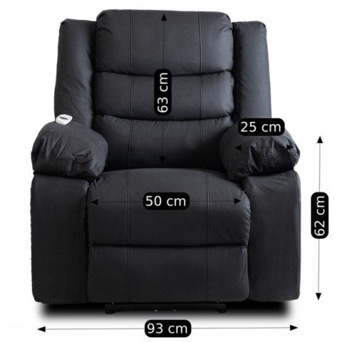 Fotel Masujący JASPER Elektryczny Rozkładany z Podnóżkiem Czarny Ekoskóra Nowoczesny