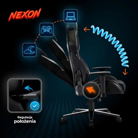 Fotel Gamingowy Obrotowy NEXON Czarny/Biały Nowoczesny