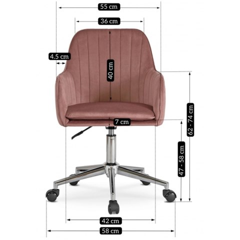 Fotel Obrotowy TOM Różowy Welurowy