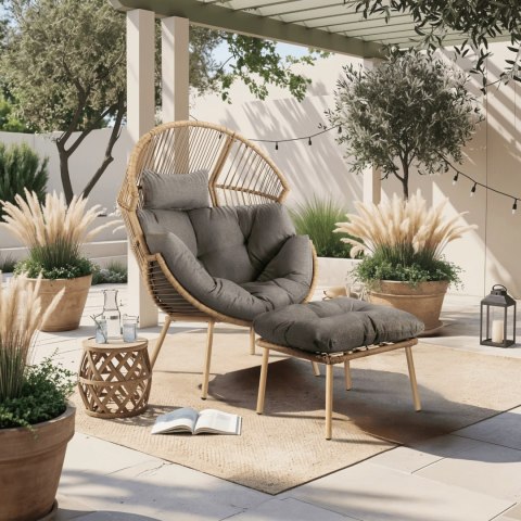 Fotel Ogrodowy Wypoczynkowy z Podnóżkiem PORTLAND Szary