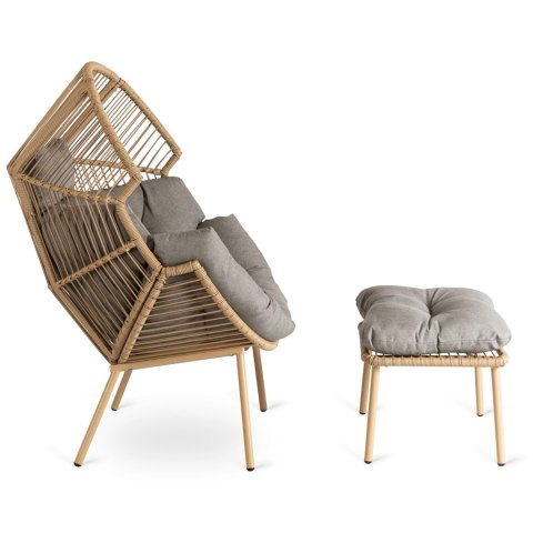 Fotel Ogrodowy Wypoczynkowy z Podnóżkiem PORTLAND Szary