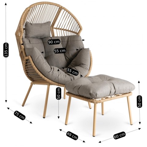 Fotel Ogrodowy Wypoczynkowy z Podnóżkiem PORTLAND Szary