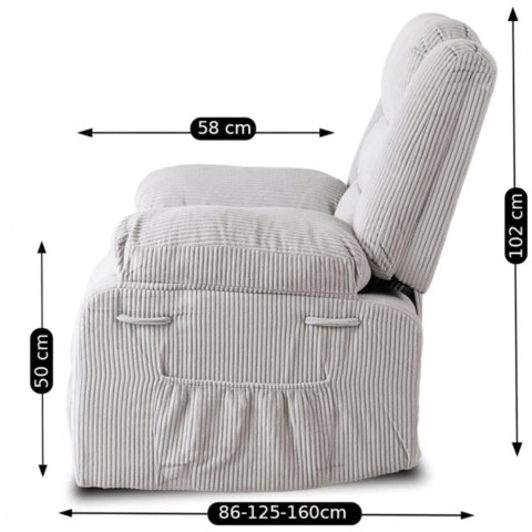 Fotel Rozkładany z Podnóżkiem ARTURO Szary Nowoczesny Sztruksowy