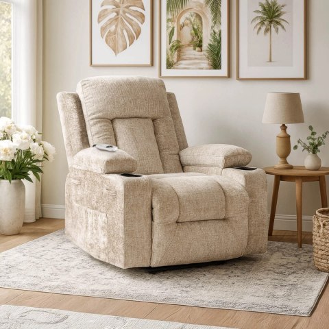 Fotel Rozkładany Masujący BOX Beżowy Welurowy