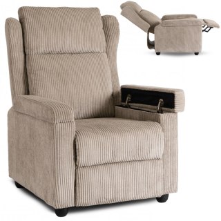 Fotel Rozkładany z Podnóżkiem SPENCER Beżowy Sztruksowy Nowoczesny