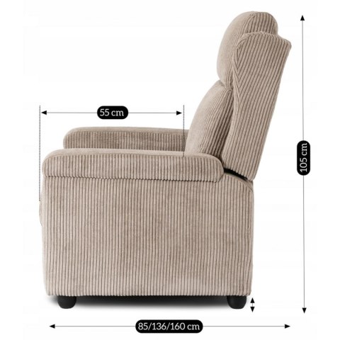 Fotel Rozkładany z Podnóżkiem SPENCER Beżowy Sztruksowy Nowoczesny