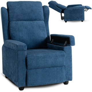Fotel Rozkładany z Podnóżkiem SPENCER Granatowy Sztruksowy Nowoczesny