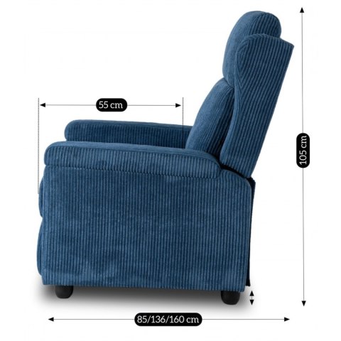 Fotel Rozkładany z Podnóżkiem SPENCER Granatowy Sztruksowy Nowoczesny