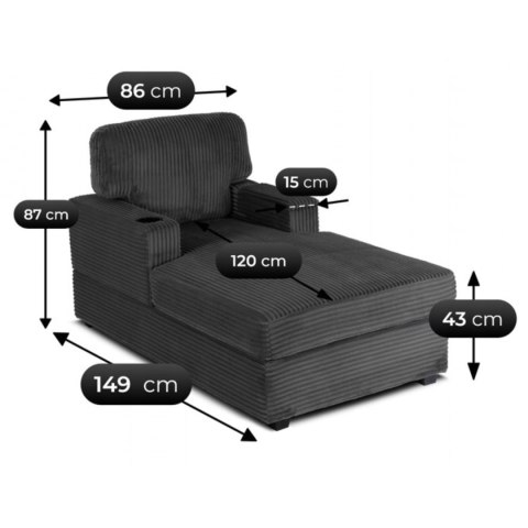 Fotel Wypoczynkowy Sofa NEO Szary Sztruksowy Nowoczesny