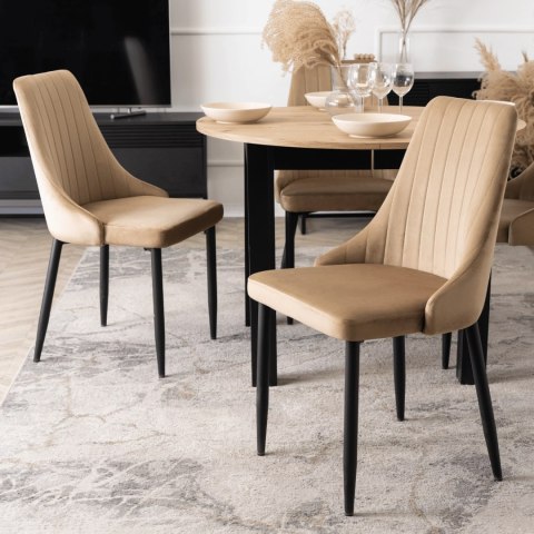 Krzesło Tapicerowane do Jadalni BARI Beżowe Welurowe Nowoczesne