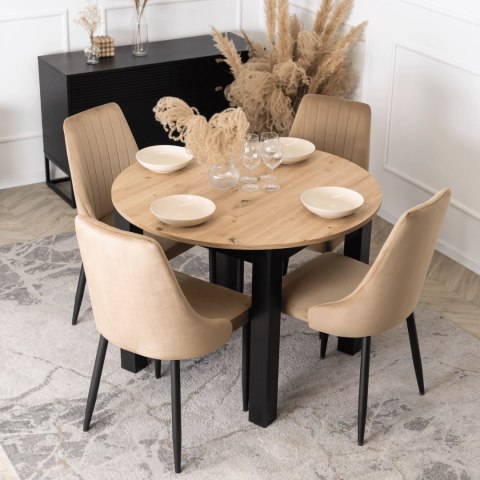 Krzesło Tapicerowane do Jadalni BARI Beżowe Welurowe Nowoczesne