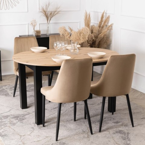 Krzesło Tapicerowane do Jadalni BARI Beżowe Welurowe Nowoczesne