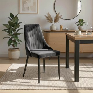 Krzesło Tapicerowane do Jadalni BARI Czarne Welurowe Nowoczesne