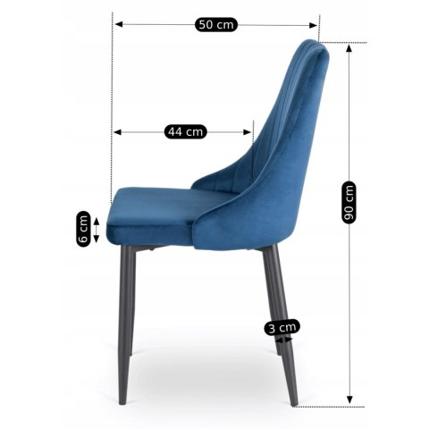 Krzesło Tapicerowane do Jadalni BARI Granatowe Welurowe Nowoczesne Loft