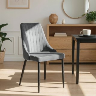 Krzesło Tapicerowane do Jadalni BARI Szare Welurowe Nowoczesne