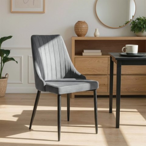 Krzesło Tapicerowane do Jadalni BARI Szare Welurowe Nowoczesne