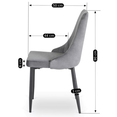 Krzesło Tapicerowane do Jadalni BARI Szare Welurowe Nowoczesne