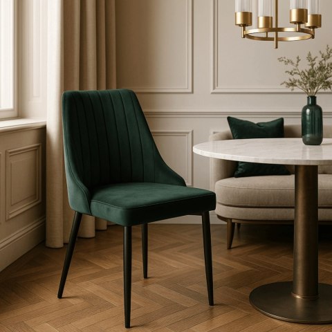 Krzesło Tapicerowane do Jadalni BARI Zielone Welurowe Nowoczesne