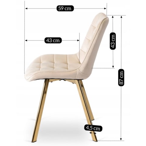 Krzesło DEVI Kremowe Welurowe
