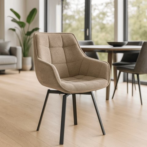 Krzesło Tapicerowane Obrotowe do Salonu LUNA 2 Beżowe Nowoczesne Loft