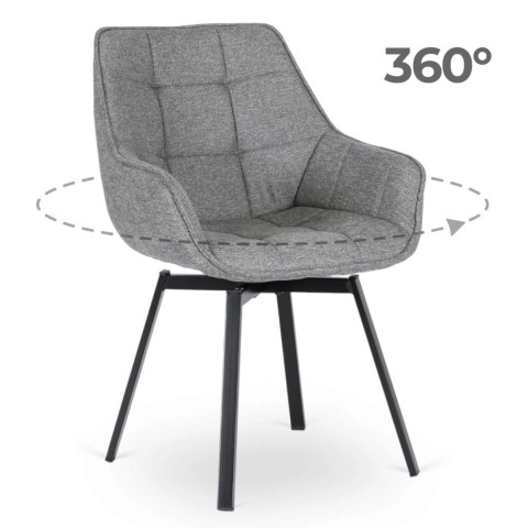Krzesło Tapicerowane Obrotowe do Salonu LUNA 2 Szare Nowoczesne Loft