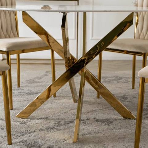 Stół BALI Szklany 100 cm Biały Marmur/Złoty