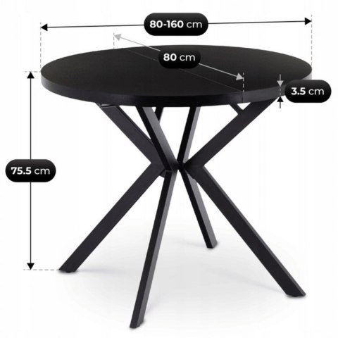 Stół DORIAN Rozkładany 80-160 cm Czarny