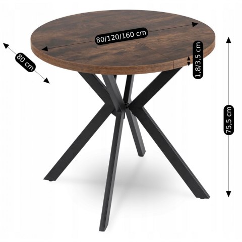 Stół DORIAN Rozkładany 80-160 cm Dąb Rustykalny/Czarny