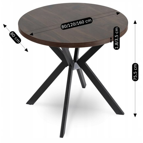 Stół DORIAN Rozkładany 80-160 cm Orzech/Czarny