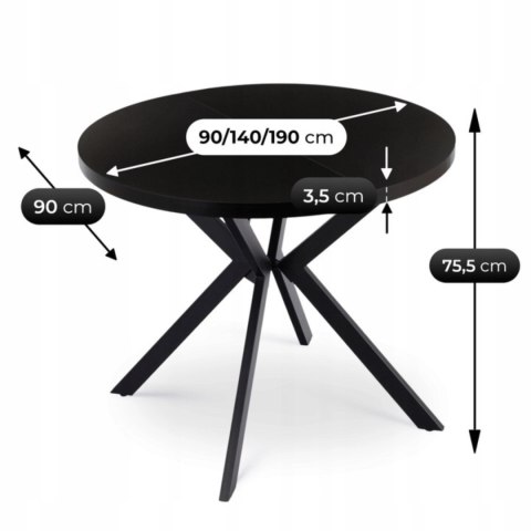 Stół LUGO Rozkładany 90-190 cm Czarny