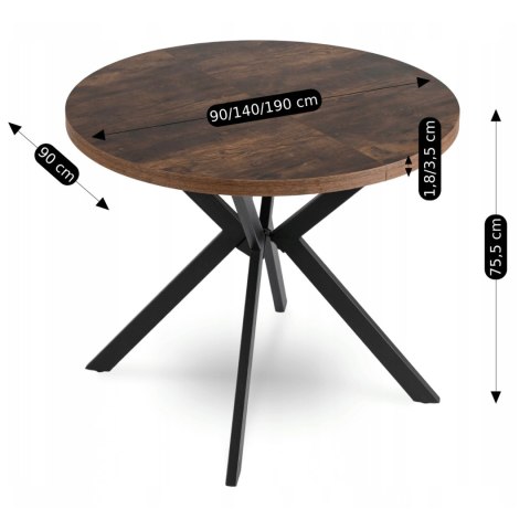 Stół LUGO Rozkładany 90-190 cm Dąb Rustykalny/Czarny