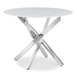 Stół SOUL Szklany 100 cm Biały Marmur/Srebrny