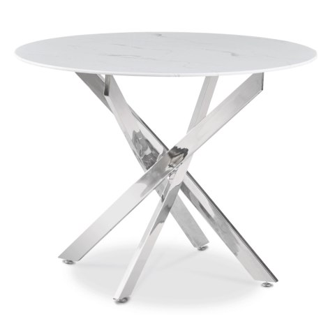 Stół SOUL Szklany 100 cm Biały Marmur/Srebrny