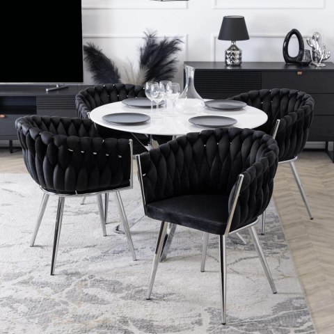 Stół SOUL Szklany 100 cm Biały Marmur/Srebrny