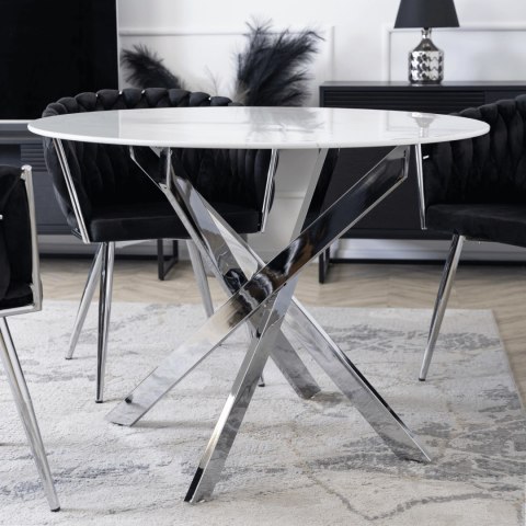 Stół SOUL Szklany 100 cm Biały Marmur/Srebrny