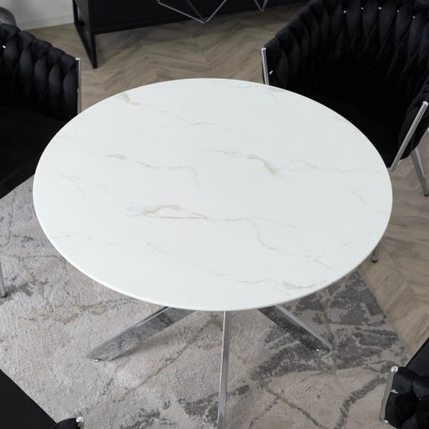 Stół SOUL Szklany 100 cm Biały Marmur/Srebrny