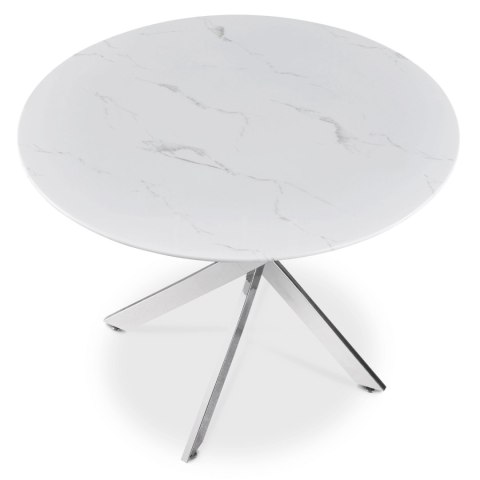 Stół SOUL Szklany 100 cm Biały Marmur/Srebrny