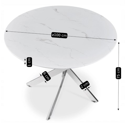 Stół SOUL Szklany 100 cm Biały Marmur/Srebrny