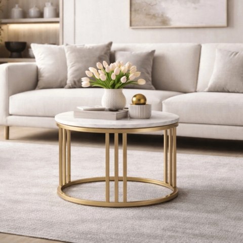 Stolik Ceramiczny KORIN Biały Połysk/Złoty